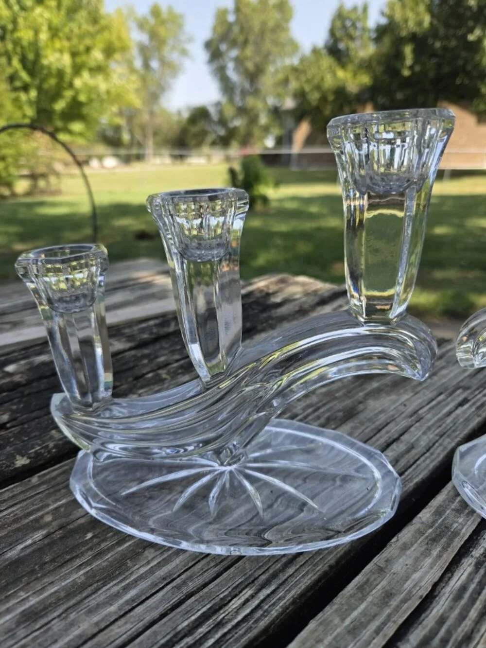Vintage Pair Buder Bleikristall 3 Arm 24% Lead Crystal Candelabra Set 2